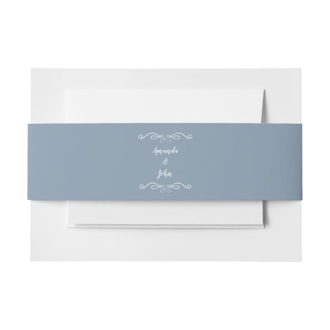 Dusty Blue Elegant Calligraphy Solid Chic Wedding  Invitation Belly Band (Front Example)