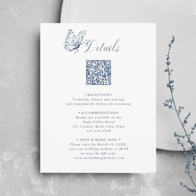 Dusty Blue Elegant Calligraphy Wedding Details Enclosure Card (Creator Uploaded)