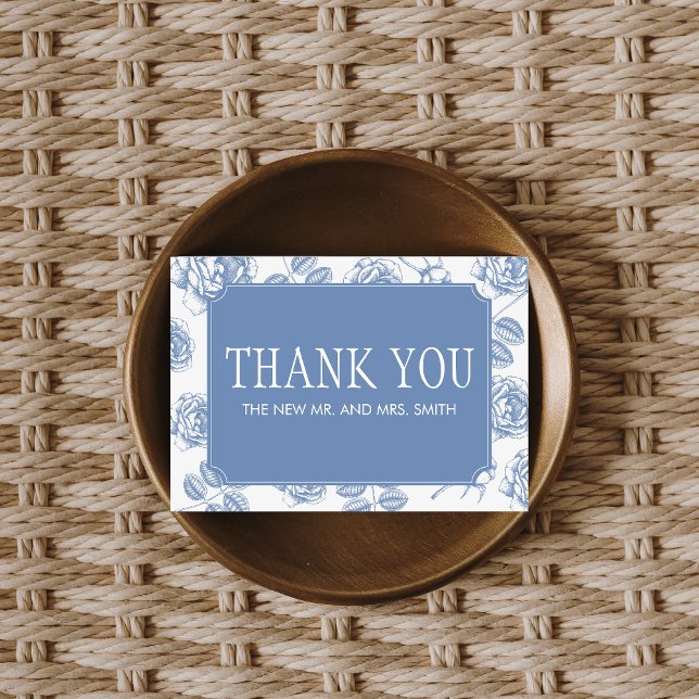 Dusty Blue Elegant Chinoiserie Wedding Thank You Card (Dusty Blue Vintage Elegant Wedding Thank you Card)