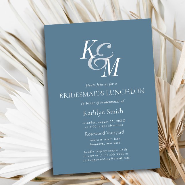 Dusty Blue Elegant Classic Bridesmaids Luncheon Invitation (Creator Uploaded)