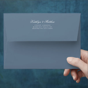 Dusty Blue Elegant Classic Calligraphy Wedding Envelope