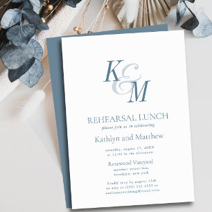 Dusty Blue Elegant Classic Rehearsal Lunch Invitation