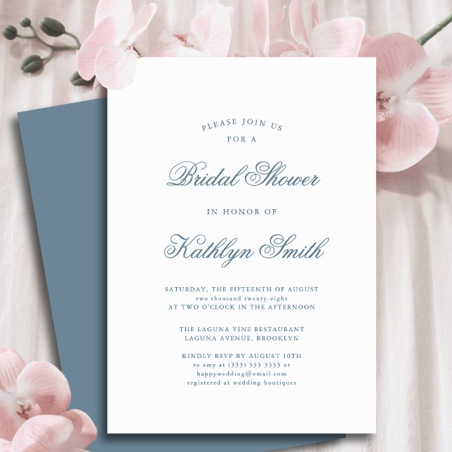 Dusty Blue Elegant Classic Script Bridal Shower Invitation (Creator Uploaded)