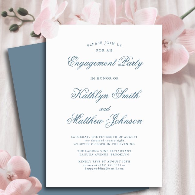 Dusty Blue Elegant Classic Script Engagement Party Invitation (Creator Uploaded)