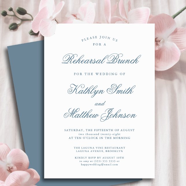 Dusty Blue Elegant Classic Script Rehearsal Brunch Invitation (Creator Uploaded)
