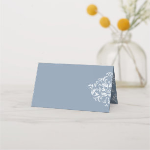 Dusty Blue elegant Damask Blank Place Cards