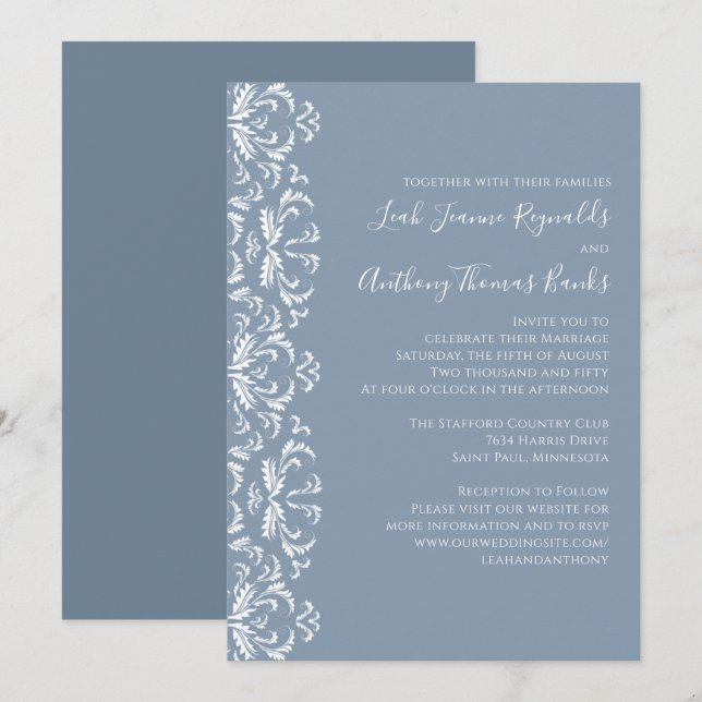 Dusty Blue Elegant Damask Invitation (Front/Back)