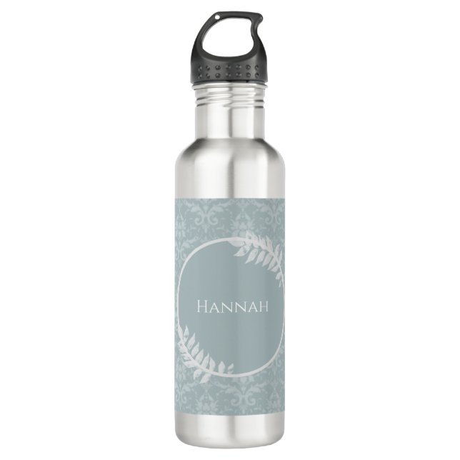 Dusty Blue Elegant Damask Personalised 710 Ml Water Bottle (Front)