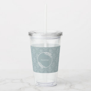 Dusty Blue Elegant Damask Personalised Acrylic Tumbler