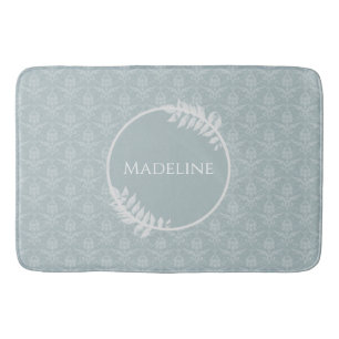 Dusty Blue Elegant Damask Personalised Bath Mat