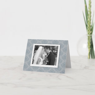Dusty Blue elegant Damask Photo Thank you Card