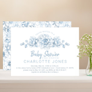 Dusty Blue Elegant Floral Baby Shower Invitation