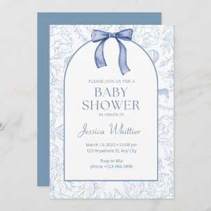 Dusty Blue Elegant Floral Baby Shower Invitation