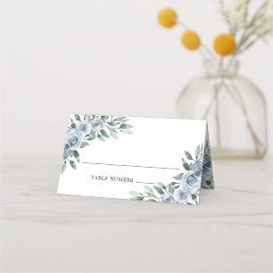 Dusty Blue Elegant Floral Boho Rose Rustic Wedding Place Card