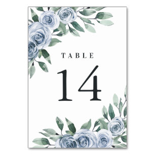 Dusty Blue Elegant Floral Boho Rose Rustic Wedding Table Number