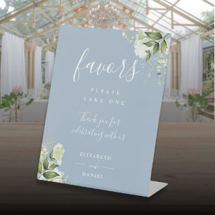 Dusty Blue Elegant Floral Greenery Favours  Pedestal Sign