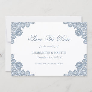 Dusty Blue Elegant Floral Lace Wedding Save The Date