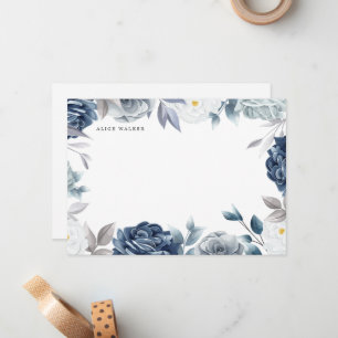 Dusty Blue Elegant Floral Monogram Card
