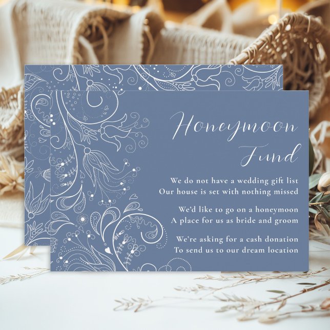 Dusty Blue Elegant Floral Wedding Honeymoon Fund Enclosure Card (Creator Uploaded)
