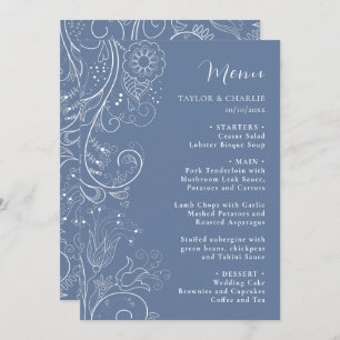 Dusty Blue Elegant Floral Wedding Menu
