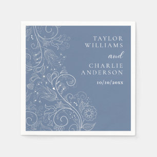 Dusty Blue Elegant Floral Wedding Napkin