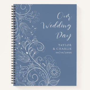 Dusty Blue Elegant Floral Wedding Notebook