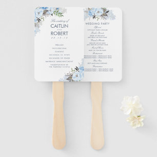 Dusty Blue Elegant Floral Wedding Program Hand Fan