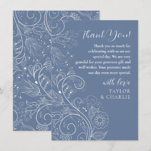 Dusty Blue Elegant Floral Wedding Thank You Card