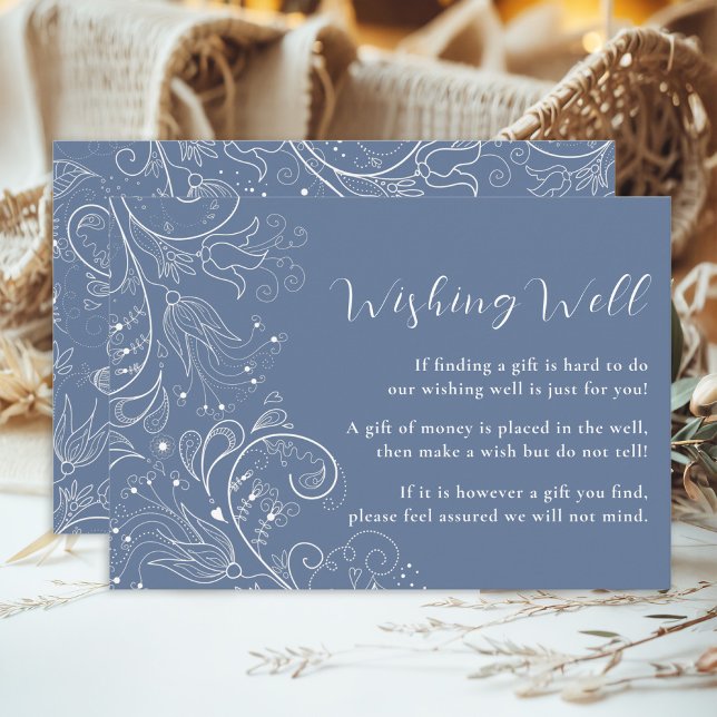 Dusty Blue Elegant Floral Wedding Wishing Well Enclosure Card (Creator Uploaded)