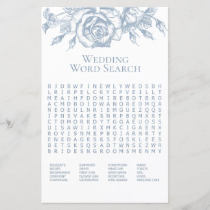Dusty Blue Elegant Floral Wedding Word Search