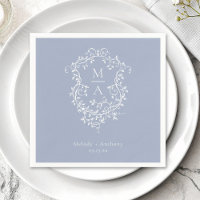 Dusty Blue Elegant French Floral Crest Wedding