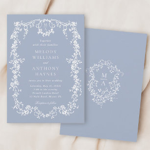 Dusty Blue Elegant French Floral Wedding           Invitation