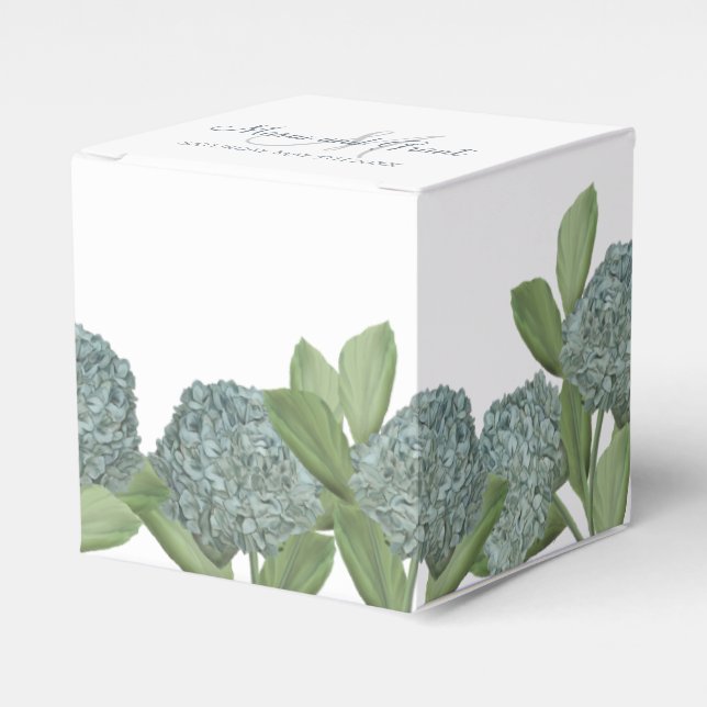Dusty Blue Elegant Garden Floral Greenery Favour Box (Front Side)