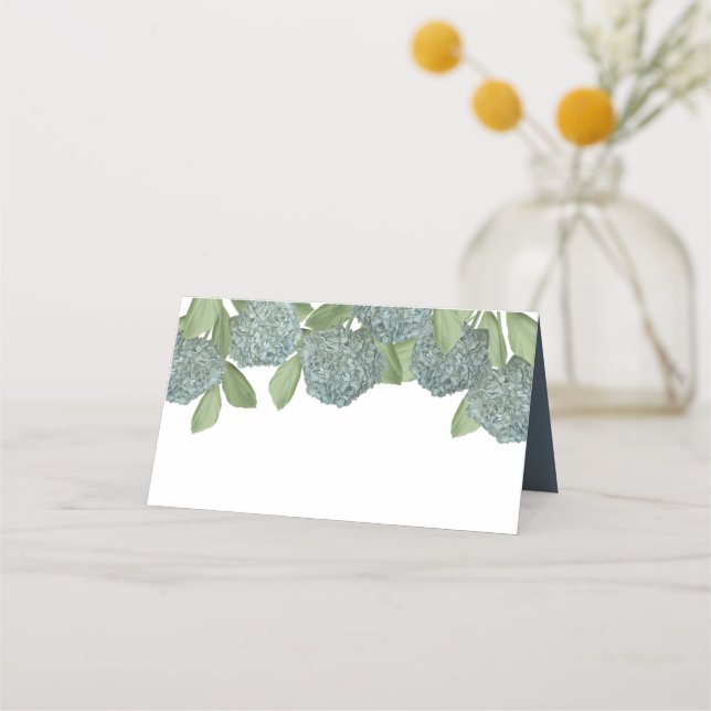 Dusty Blue Elegant Garden Floral Greenery Place Card (Front)
