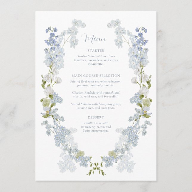 Dusty Blue Elegant Garden Vintage Bridal Shower Menu (Front)