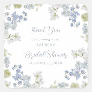 Dusty Blue Elegant Garden Vintage Shower Thank You Square Sticker