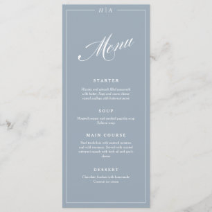 Dusty Blue Elegant Handwriting Wedding Dinner Menu