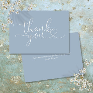 Dusty Blue Elegant Heart Script Thank You Card