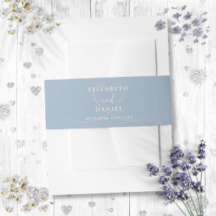 Dusty Blue Elegant Heart Wedding Invitation Belly Band