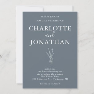 Dusty Blue Elegant Leaf Wedding Invitation