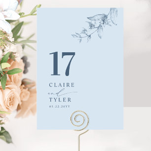 Dusty Blue Elegant, Minimal Botanical Wedding  Table Number