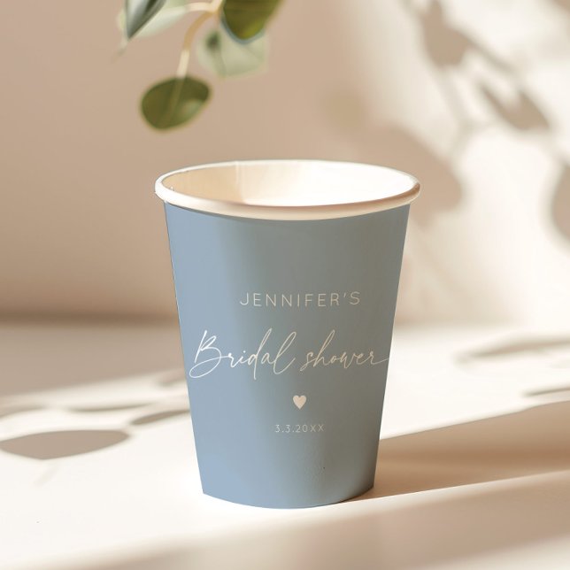 Dusty blue elegant minimalist Bridal shower Paper Cups (Creator Uploaded)