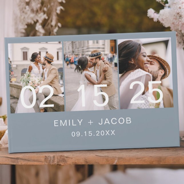 Dusty Blue Elegant Minimalist Photo Chic Wedding Guest Book (Creator Uploaded)