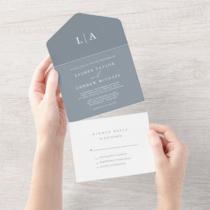 Dusty Blue Elegant Minimalist Wedding All In One Invitation