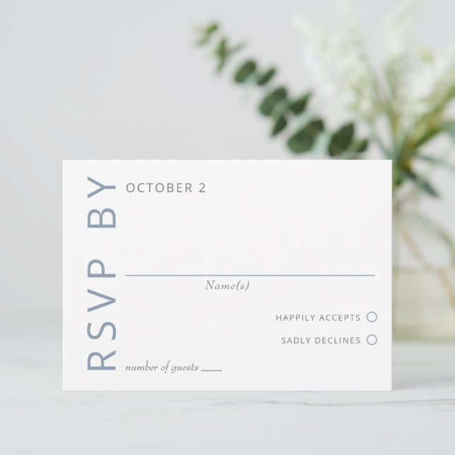 Dusty Blue Elegant Modern Minimalist Wedding RSVP Card (Standing Front)