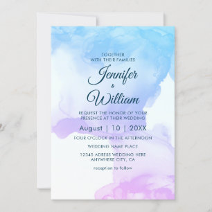 Dusty Blue Elegant Modern Watercolor Ink Invitatio Invitation