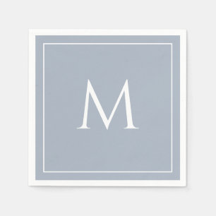 Dusty blue elegant monogram initial napkin