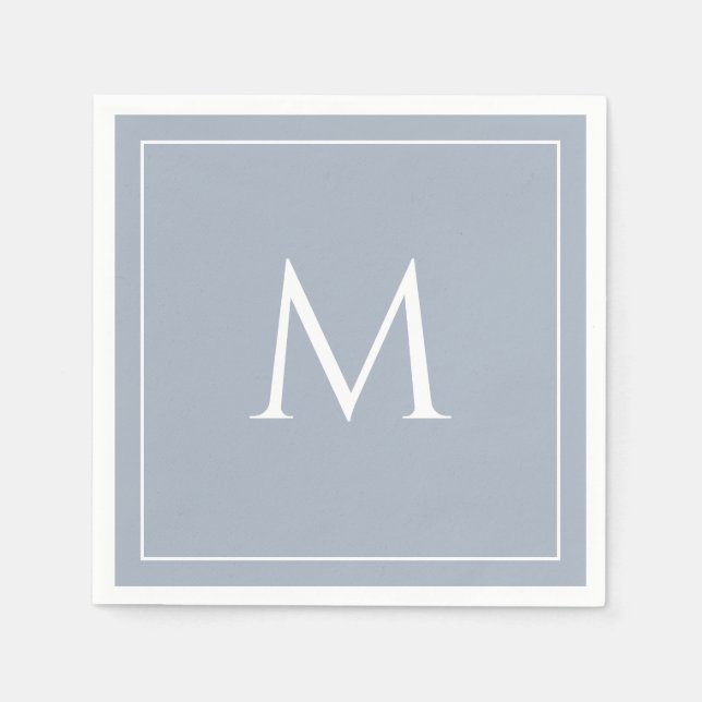 Dusty blue elegant monogram initial  napkin (Front)