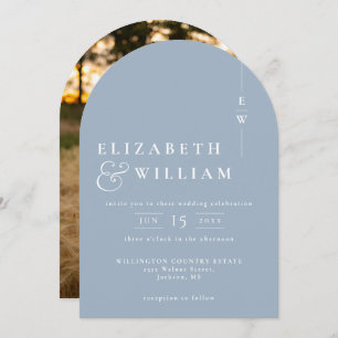Dusty Blue Elegant Monogram Photo Wedding Arch Invitation