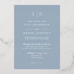 Dusty Blue Elegant Monogram QR Code Wedding